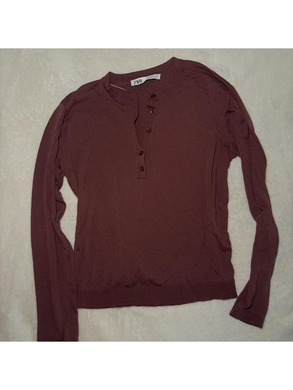 Zara Women's Burgundy and Brown Jumper